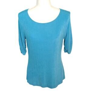 Travelers Chico's Women's Short Sleeve Aqua Blue Stretch Shirt Size Small ( 1 )